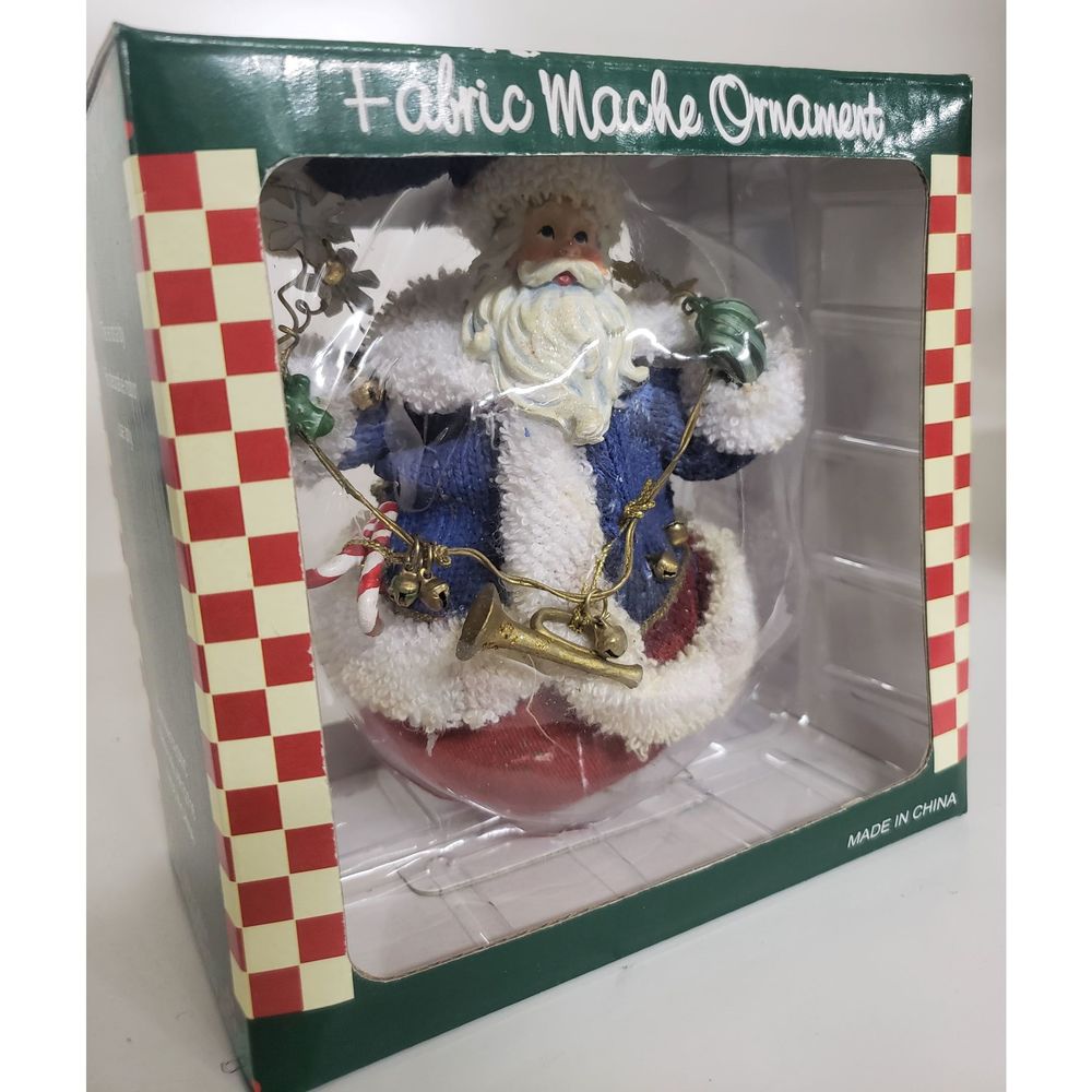 Vintage Design Fabric Mache Roly Poly Fabric Mache Ornament Old World Santa 5.5